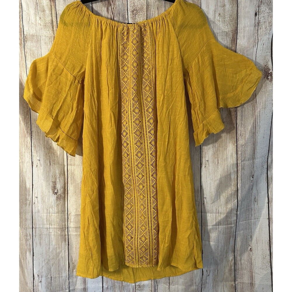 Indigo Rose Mustard Boho Peasant Tunic Medium Lace Gauze Festival Cottagecore